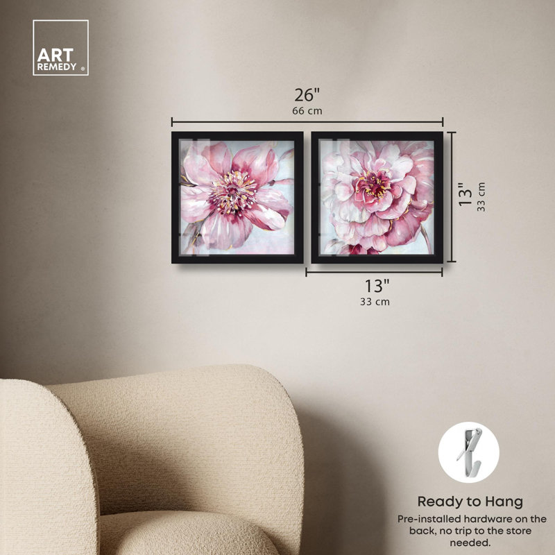 Blush Pink Floral Art , H 13 po x l 13 po, Noir