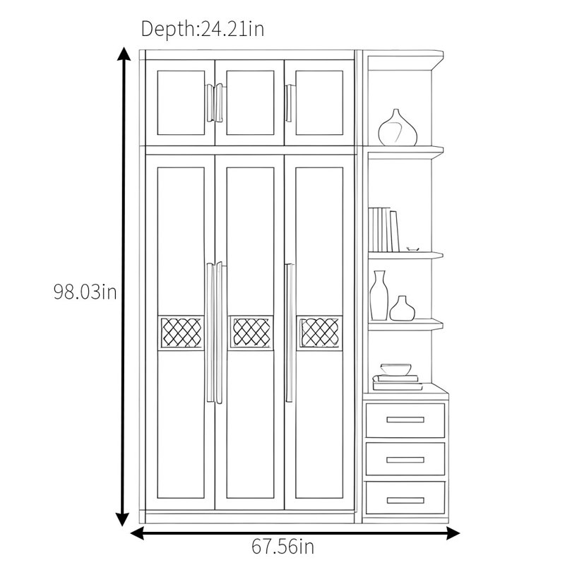 Armoire classique rétro, H 98,03 po x l 67,56 po x P 24,21 po
