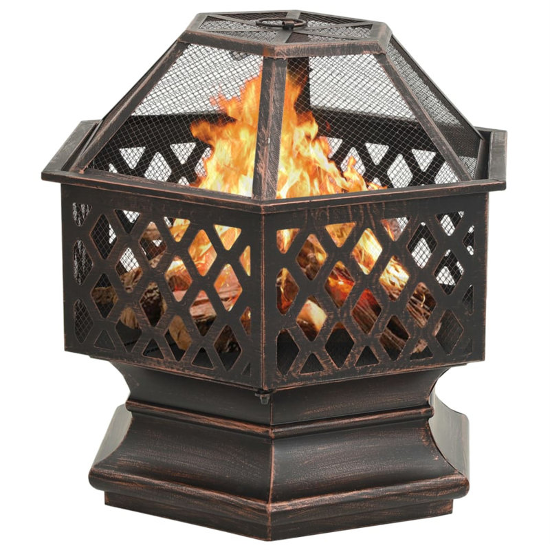 Rustic Fire Pit with Poker 24.4" x 21.3" x 22" XXL Steel