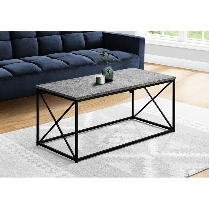 Table basse rectangulaire de style moderne en stratifié gris et métal noir, de style moderne pour les espaces de vie, d'une largeur de 20 pouces