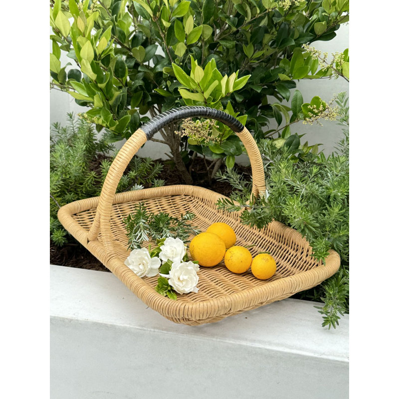 Beachcrest Home™ Folsom Wicker Basket, 20'' x 14'', Natural/Black