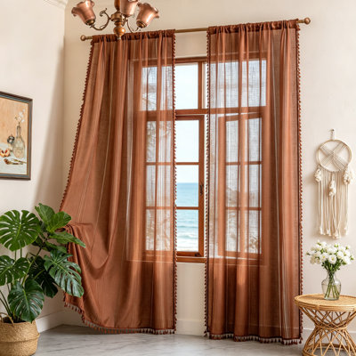 Boho Macrame Curtains 63" Terracotta 2 Panels