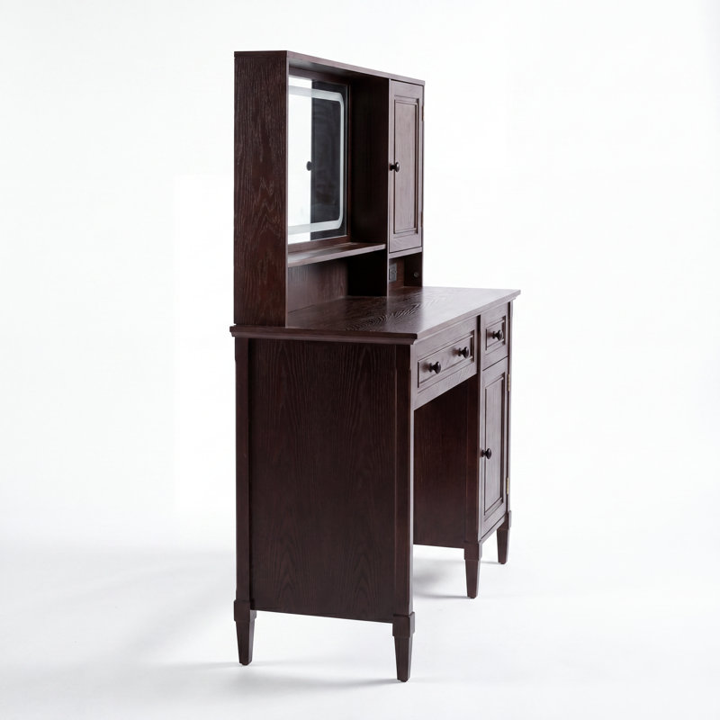 Coiffeuse 43,25 "avec miroir lumineux à DEL, Noyer foncé