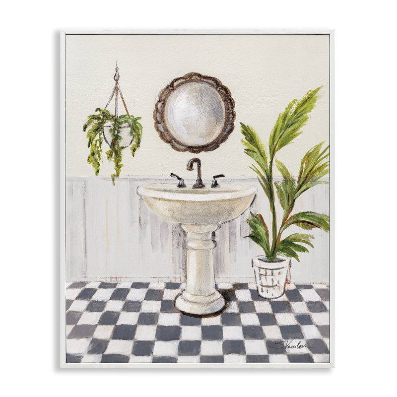 «Crisp Bathroom with Plants», art de la giclée encadrée par Silvia Vassileva, H 30 po x l 24 po