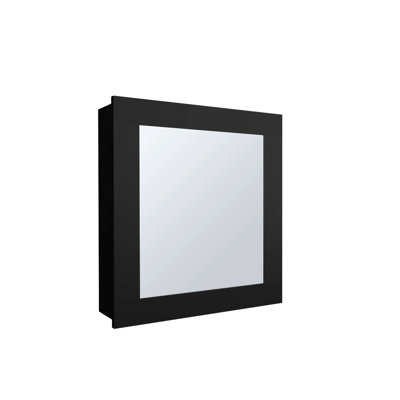 Armoire de rangement de salle de bain noire - 2 tablettes, miroir, fixation murale, look moderne, panneau de particules, armoire à pharmacie 18,6 po x 5,7 po