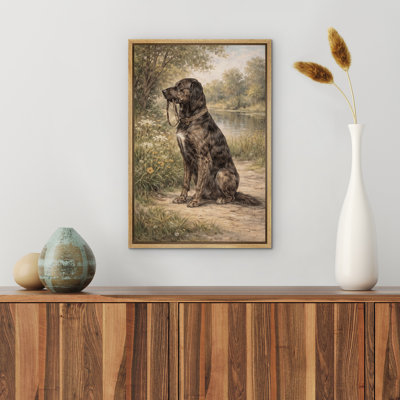 Vintage Hunting Dog by Riverside Woodland Nature Decor Framed Canvas Master Bedroom Wall Art Work Print