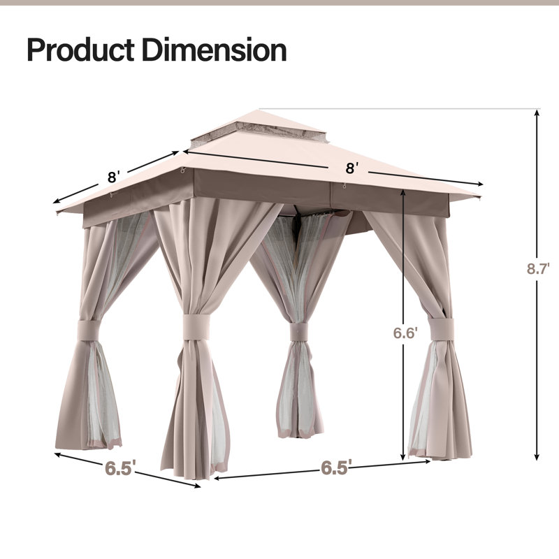 Pavillon de jardin en acier, 8 x 8 pi, Kaki