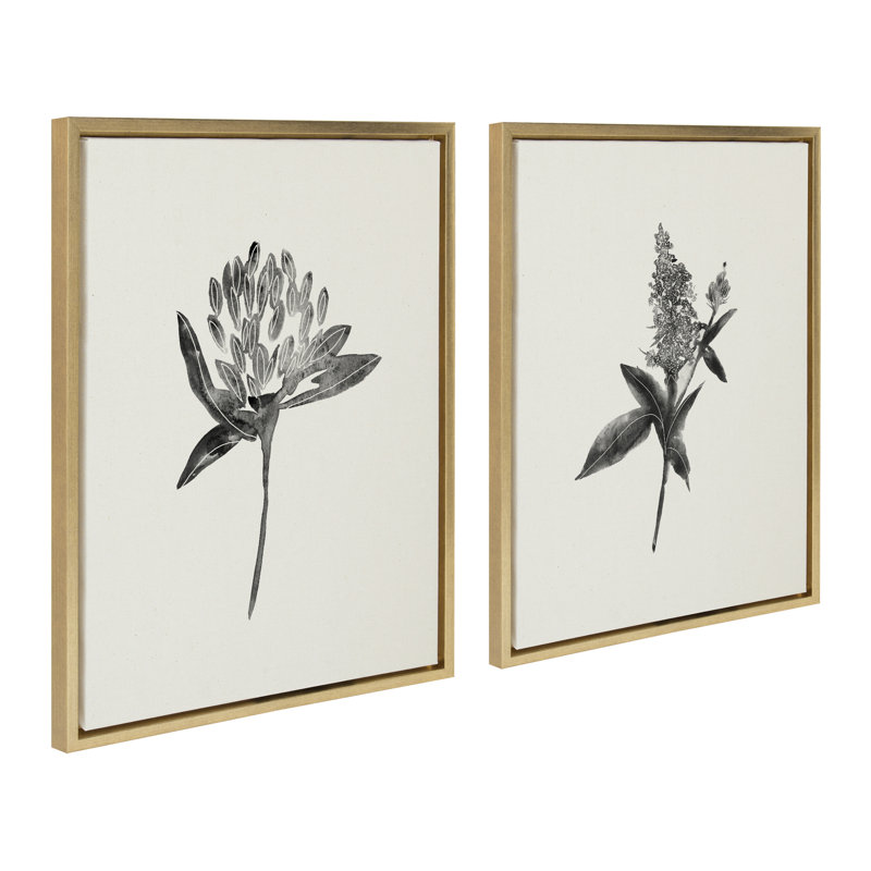 "Vintage Botanical 1 and 2" par Teju Reval, ensemble d'art mural sur toile encadrée, Toile avec cadre doré