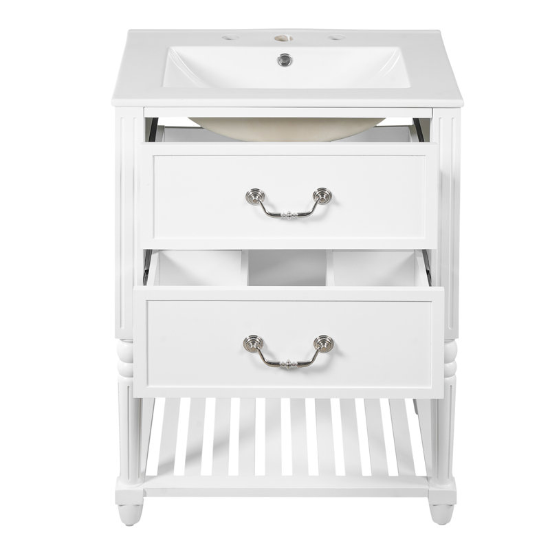 Meuble-lavabo 2 tiroirs 2 po avec plateau en céramique, Blanc