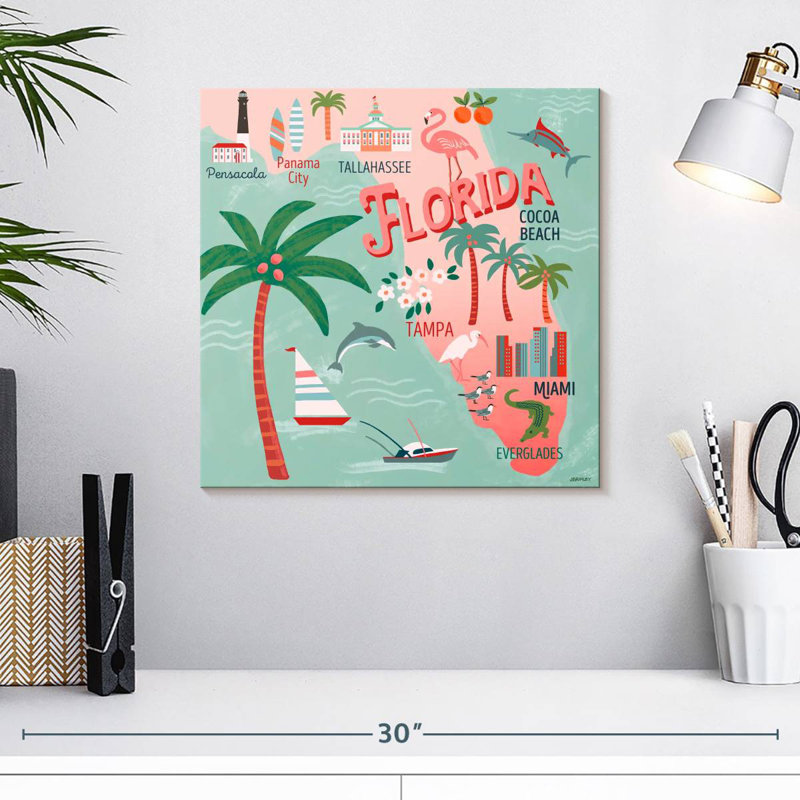 Aliaz State Maps - Florida Attractions, 16" H x 16" W