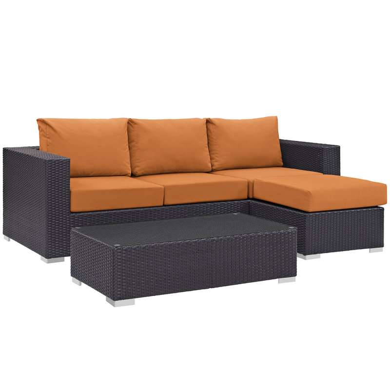 Convene 3 Piece Rattan Sectional Seating Group with Cushions, Orange