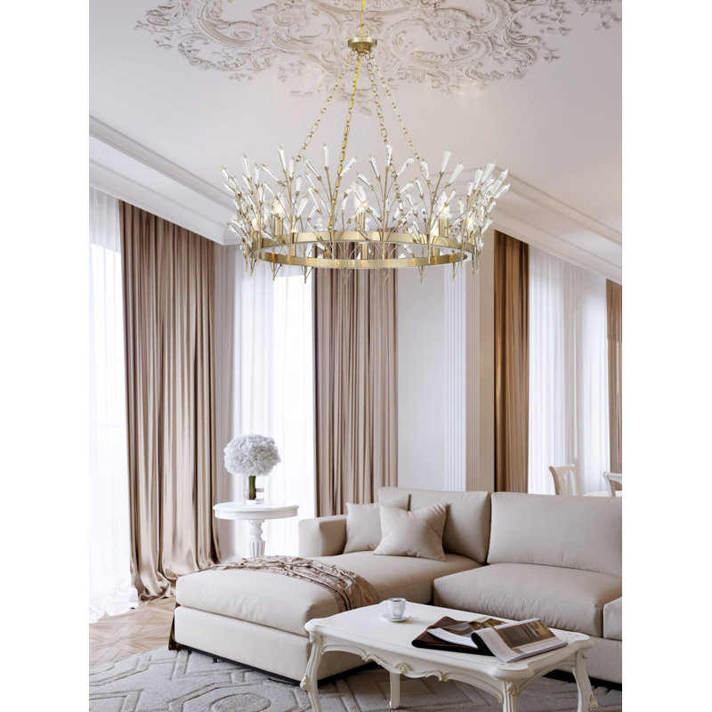  Lustre 8 lumières en laiton noble Orianna, H 29 po x l 32 po x P 32 po, 8 lumières