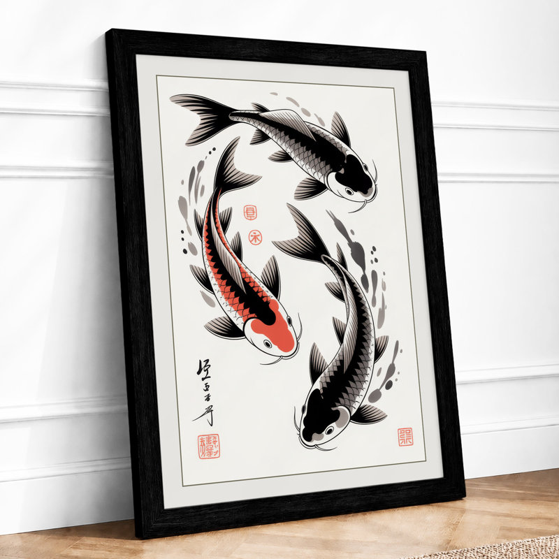 Dancing Koi Japandi - Framed Print, A1 - 84.1 x 59.4 cm, Black