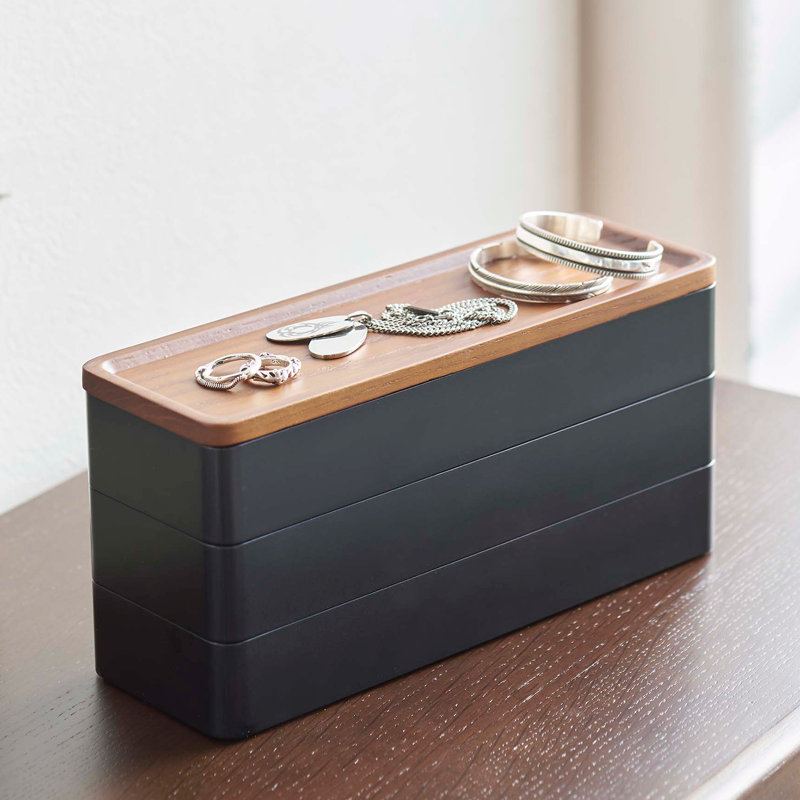 Black and Medium Wood Stacking Jewelry Box with Tray