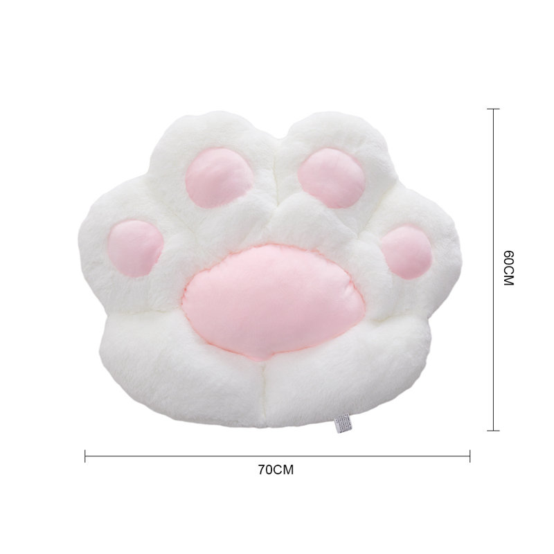 Reversible Plush Cat Paw Seat Cushion, White