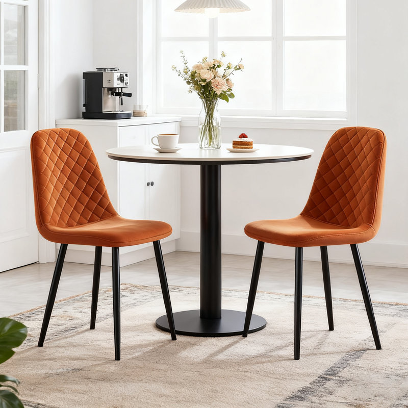 Brienna Velvet Upholstered Armless Dining Chair, Orange Velvet, Black