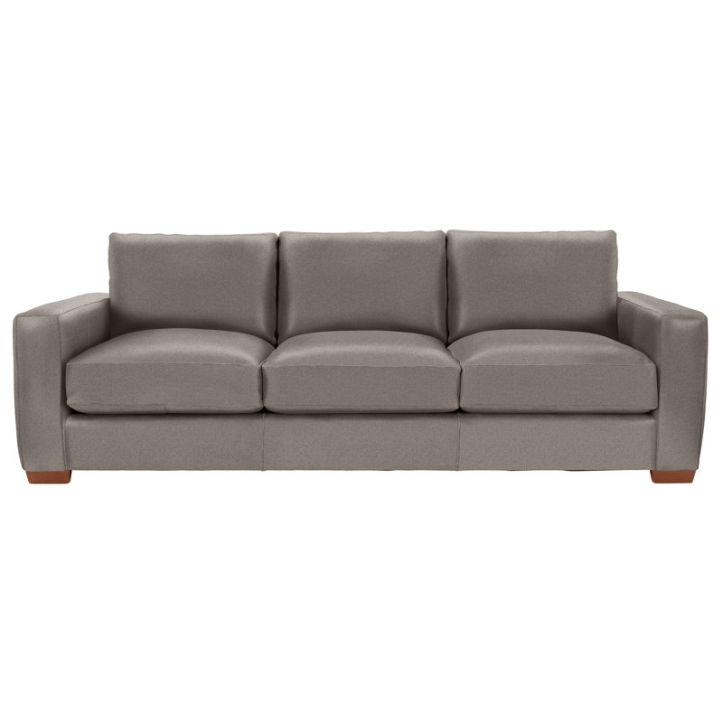 Dawkins 94'' Genuine Leather Square Arm Sofa, Light Grey Leather 202-010, Tobacco Distressed