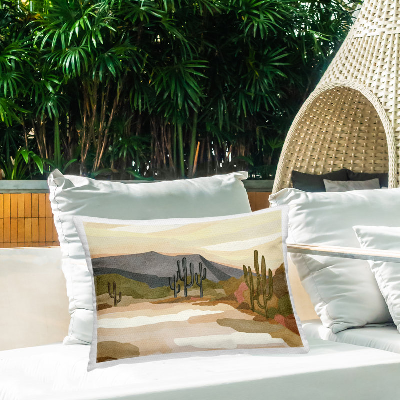 Coussin d'extérieur à motif de cactus désert, imprimé par Nikita Jariwala