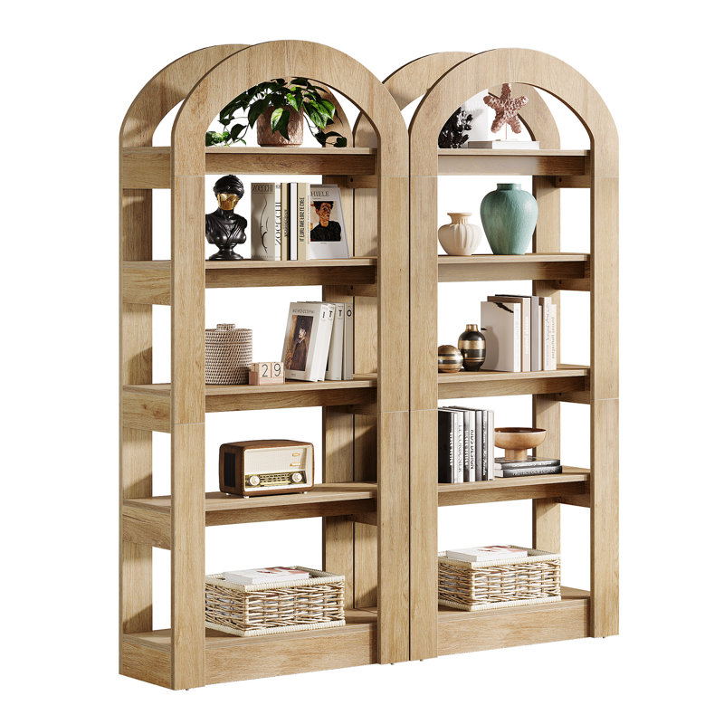 70.9" Tall Arched Bookcase Set (set Of 2), Modern 5-tier Open Bookshelf For Home Office, Bedroom, Living Room
