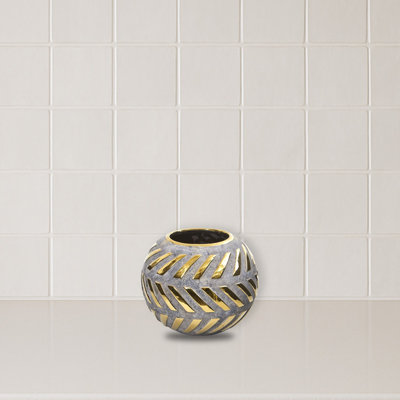 Regal Round Stone Vase with Gold Accents