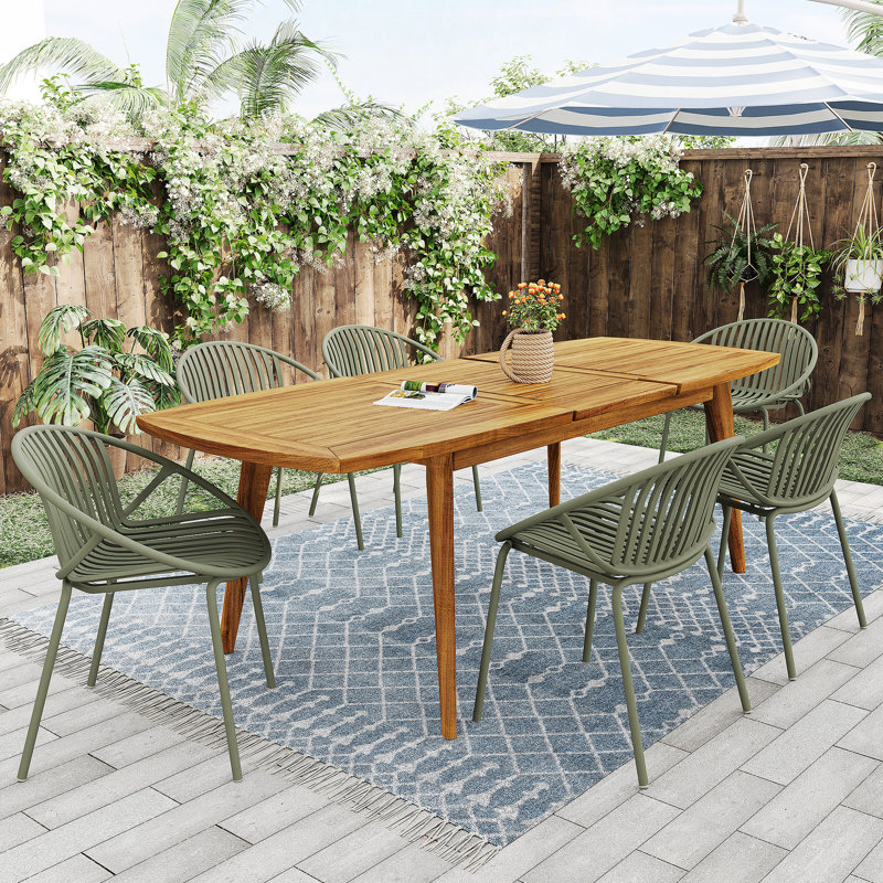 Ensemble de salle à manger extensible 7 pièces avec chaise empilable 7 pièces