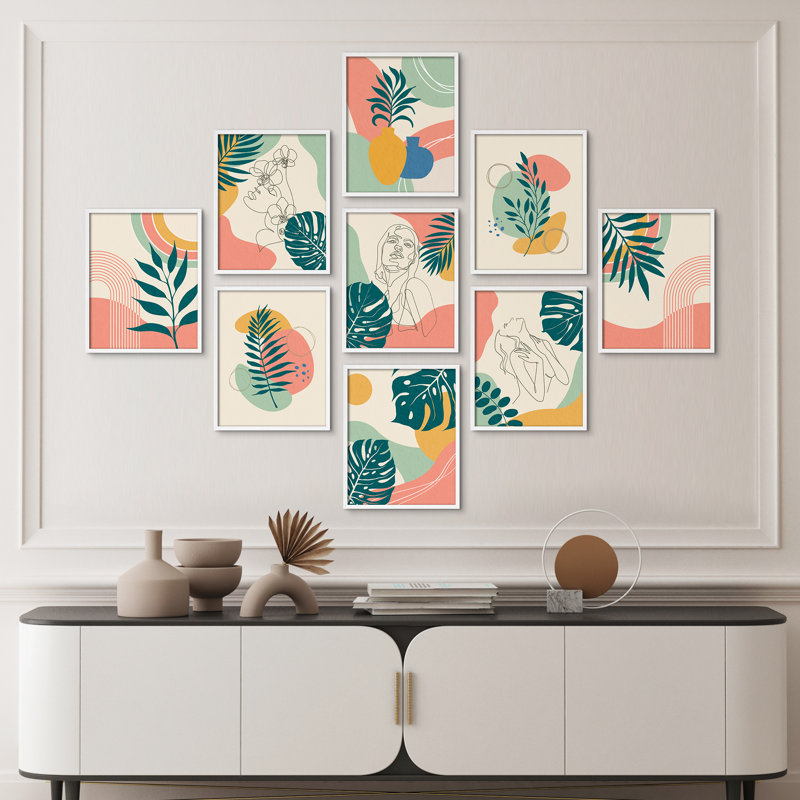 "Modern Tropical Monstera Palm Leaves, Blanc, H 14 po x l 11 po