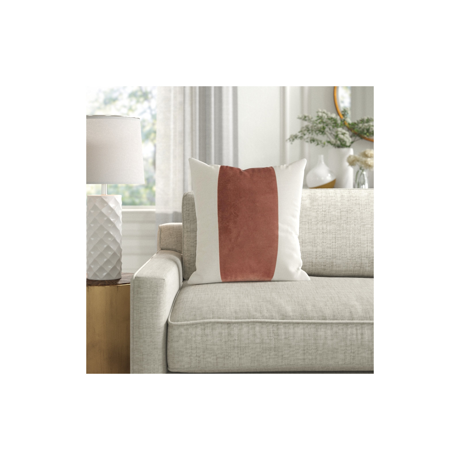 Kat Striped Cotton Throw Pillow, Brick Red/Light Beige, 22" x 22", Pillow Cover Only - No Insert