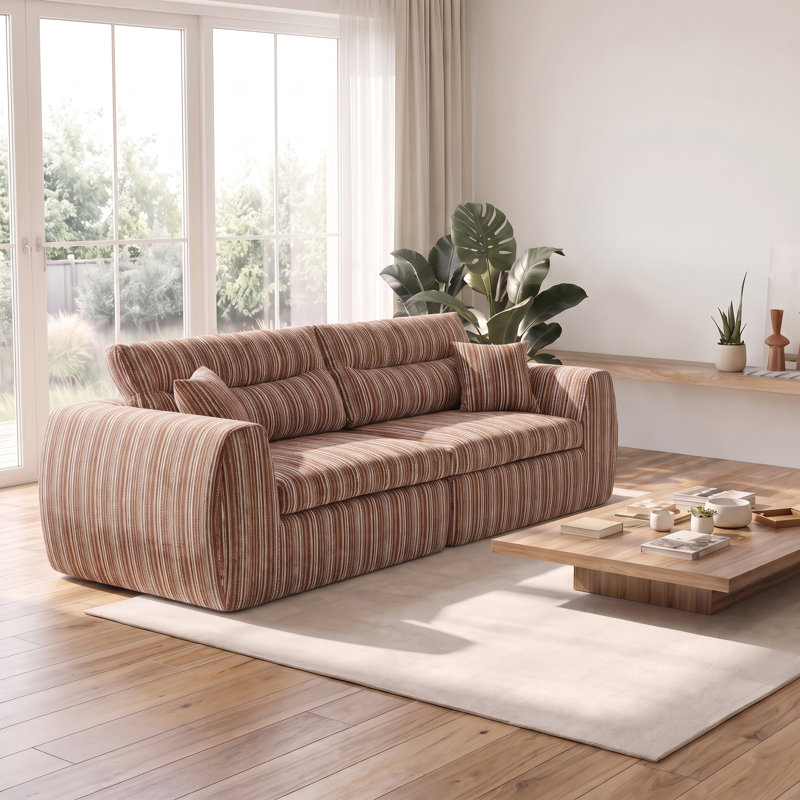 Canapé moderne rembourré avec coussins décoratifs pour salon, petit espace, sans compression, Acajou, rouge + brun