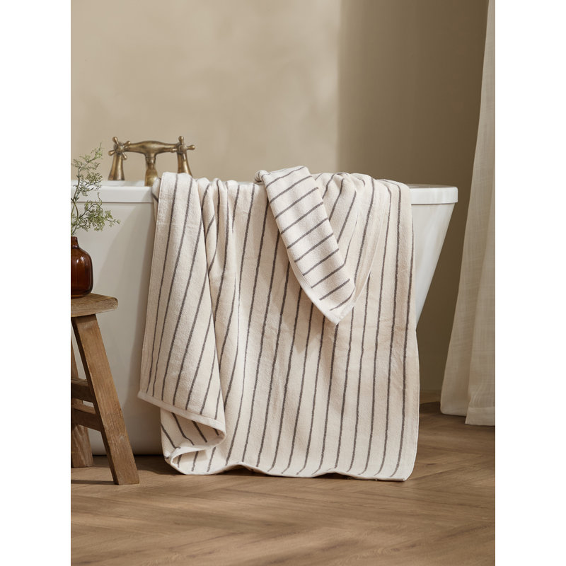 Hebden Narrow Stripe 100% Cotton Bath Sheet, Brown/Cream