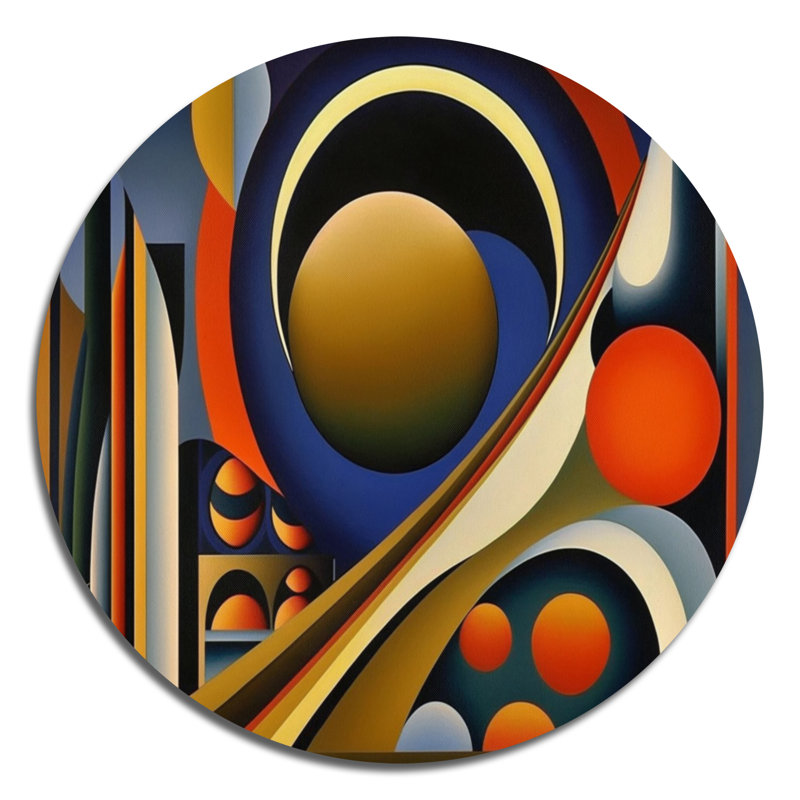 «Circular Retro Dynamics III», art mural rond abstrait géométrique sur métal, L 16 po x H 16 po