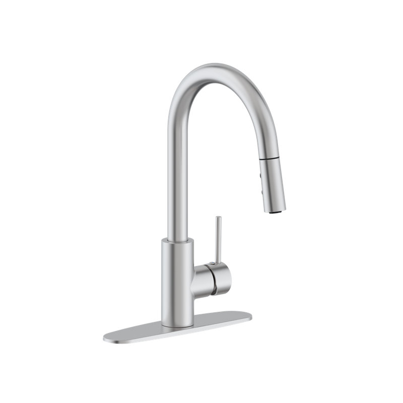 Robinet de cuisine à double bouton-poussoir avec douchette extractible, Acier inoxydable
