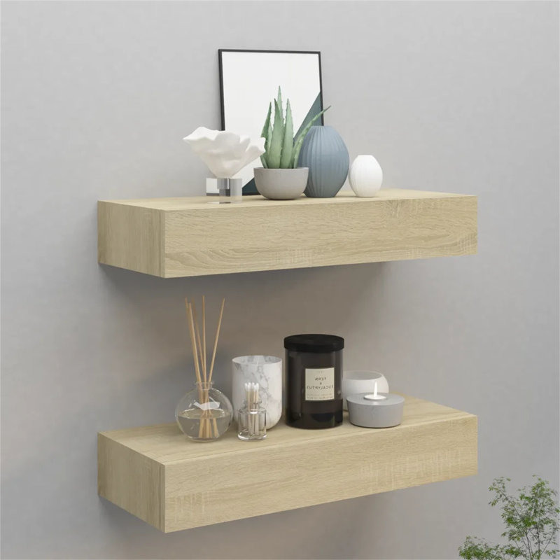 Azarie 2 Piece Floating Shelf, 10cm H x 40cm W x 23.5cm D, Oak