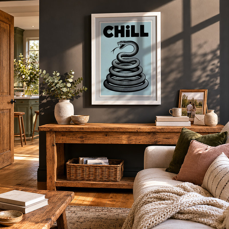 Chill Snake Poster Modern - Framed Print, A3 - 42.0 x 29.7 cm, White