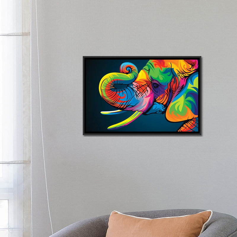 «Elephant», impression sur toile, H 18 po x l 26 po x P 1,5 po, Toile avec cadre noir, Pas de tapis
