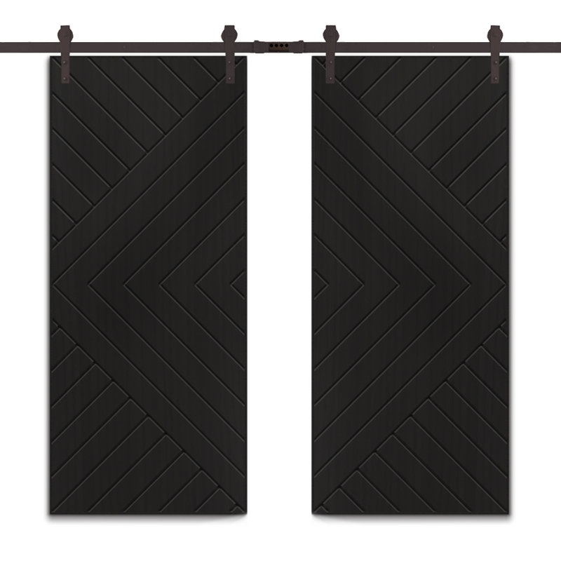 Porte de grange lambrissée peinte en bois et en métal avec trousse de quincaillerie d'installation, 48 po x 84 po, Noir