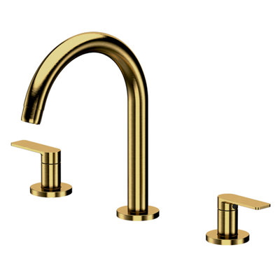 XN Deck Mounted Double Handle Bathroom Faucet in Brushed Gold