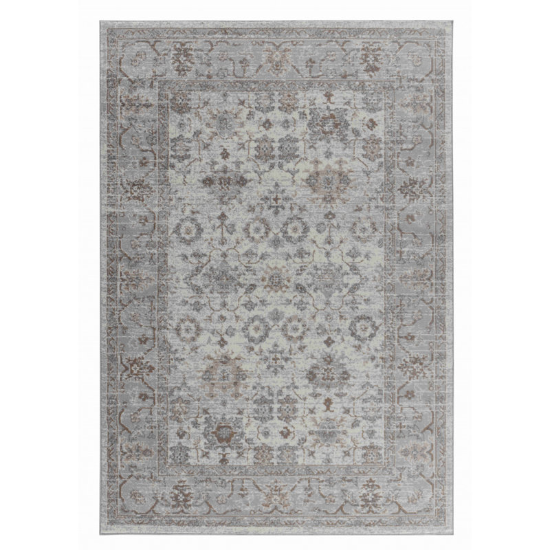 Rug Branch Hala 4' x 6' (3'11" x 5'7") Grey/Brown Oriental Floral Indoor Area Rug, Traditional, Low Pile, Stain-Resistant Carpet - Living Room, Bedroom, Dining Room, and Kitchen