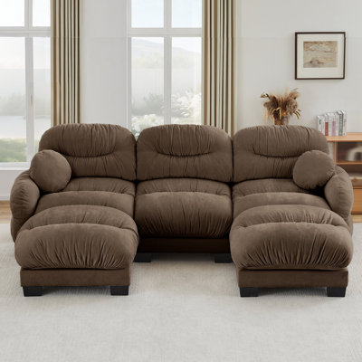Canapé modulaire confortable en tissu de chenille plissé 3 places