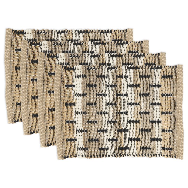 Beige and Tan Jute-Cotton Rectangle Placemats, Set of 4