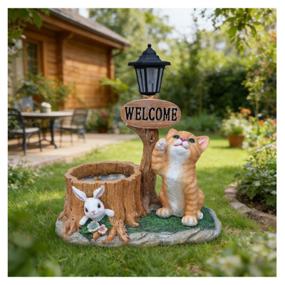 Cat Planter Statue Garden Decor - Cute Resin Cat Sculptures for Plants - Outdoor Indoor Flower Pot Holder - Charming Yard & Balcony Decoration Brown