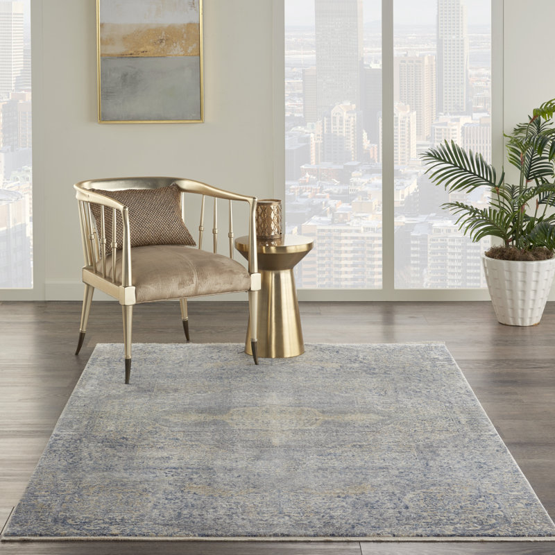 Tapis oriental en polyester tissé à la machine en gris, Rectangle 5 pi 3 po x 7 pi 9 po
