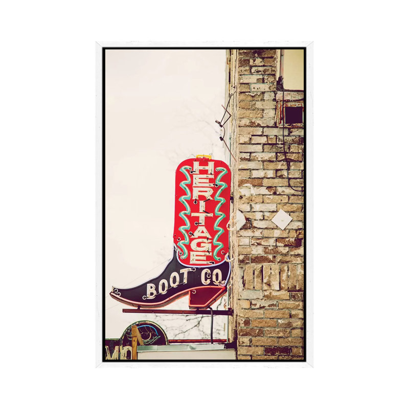 Austin Neon by Ann Hudec - Print on Canvas, 66.04cm H x 45.72cm W x 3.81cm D, White Framed