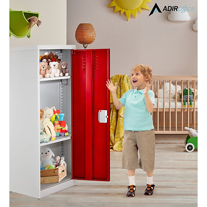 Red Steel 48" Kids Storage Locker with Adjustable Shelving