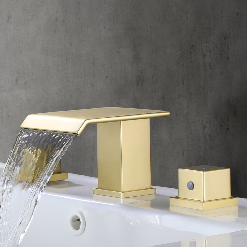 Solid Brass Two Handle Waterfall Widespread Bathroom Sink Faucet with Drain Assembly, Polish Chrome