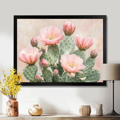 Pink Green Blush Cactus Desert Bloom II - Picture Framed Wall Art