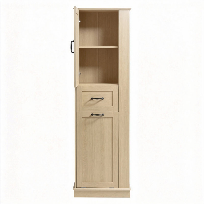 Armoire de rangement avec compartiment basculant, tablettes réglables, charnières à fermeture en douceur