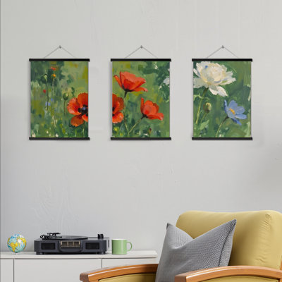 Art mural floral sur toile avec esthétique artistique et visuelle forte, 3 pièces