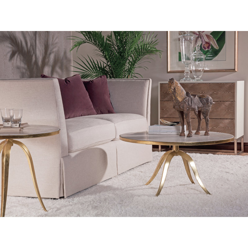 Gold and Beige Round Outdoor Cocktail Table