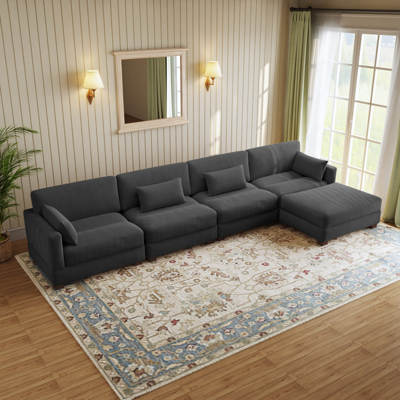 5 Seater Corduroy Corner Sofa , 78cm H x 410cm W x 173cm D, Camel Corduroy