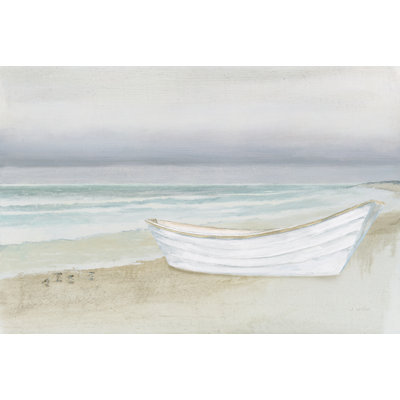 Serene Seaside With Boat by James Wiens - Wrapped Canvas Print